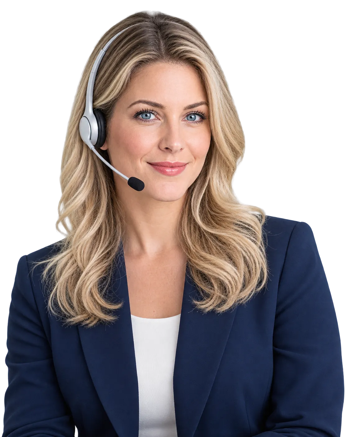 Intérprete com fone e microfone, concentrada, olhando para o palco.